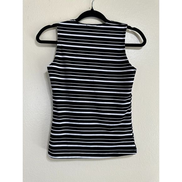 Hiatus Women's Mock Wrap Stretchy Top Size Medium Black/White Striped - Picture 2 of 2
